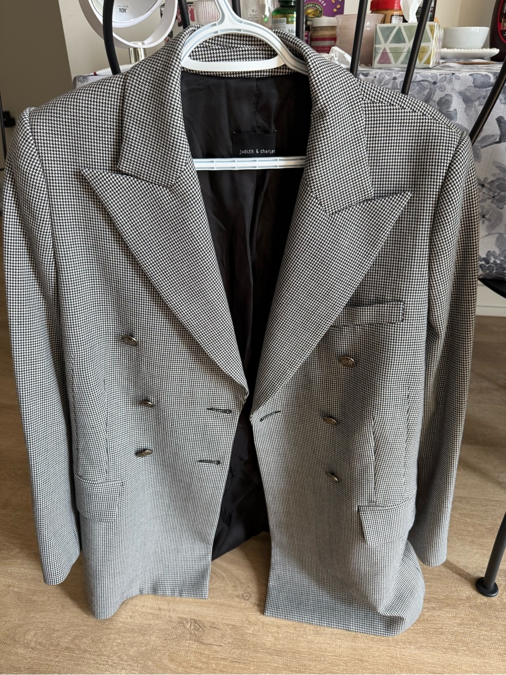 Judith & Charles Gray Houndstooth Double-Breasted Blazer